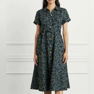 Hill House Lily Midi Dress In Midnight Garden Linen Size M Veggie